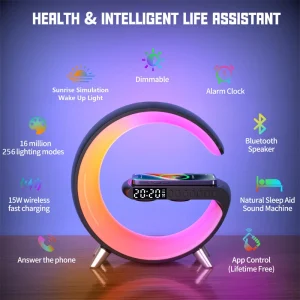 G Lamp RGB Clock Lamp & Bluetooth Speaker with Wireless Charging